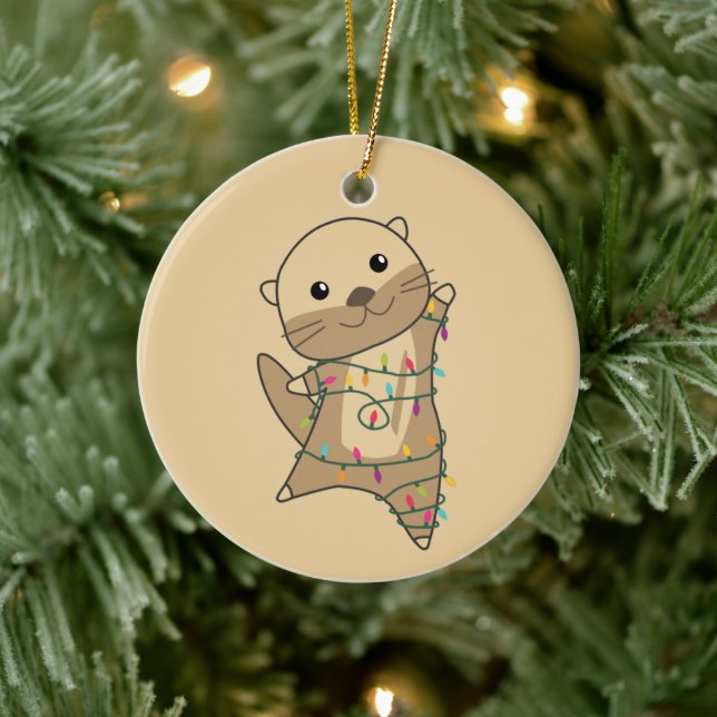 Otter Christmas Snow Winter Animals Otter Ceramic  Ceramic Ornament (Tree)