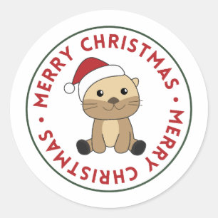 Otter Christmas Snow Winter Animals Otter Classic Round Sticker