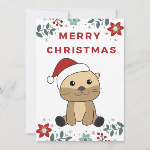 Otter Christmas Snow Winter Animals Otter Holiday Card