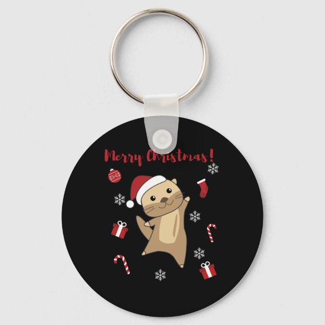 Otter Christmas Snow Winter Animals Otter Keychain (Front)