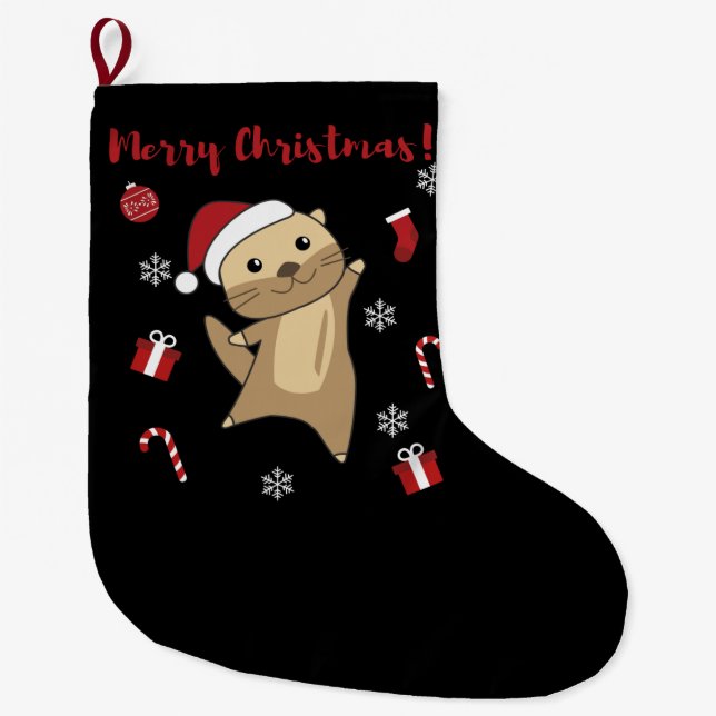 Otter Christmas Snow Winter Animals Otter Large Christmas Stocking (Front)