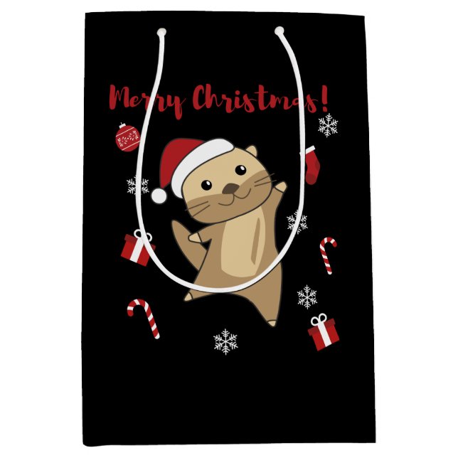 Otter Christmas Snow Winter Animals Otter Medium Gift Bag (Front)