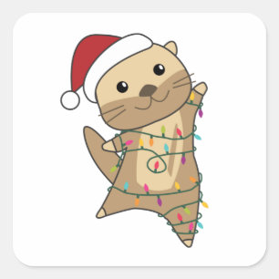 Otter Christmas Snow Winter Animals Otter Square Sticker