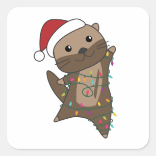Otter Christmas Snow Winter Animals Otter Square Sticker