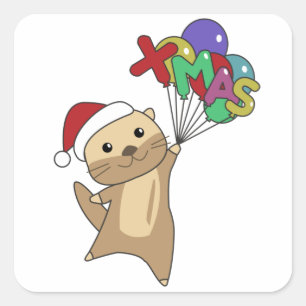 Otter Christmas Snow Winter Animals Otter Square Sticker