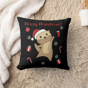 Otter Christmas Snow Winter Animals Otter Throw Pillow