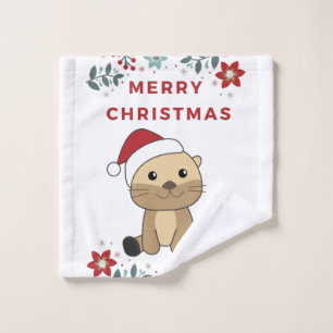 Otter Christmas Snow Winter Animals Otter Wash Cloth