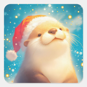 Otter Christmas Spirit Square Sticker