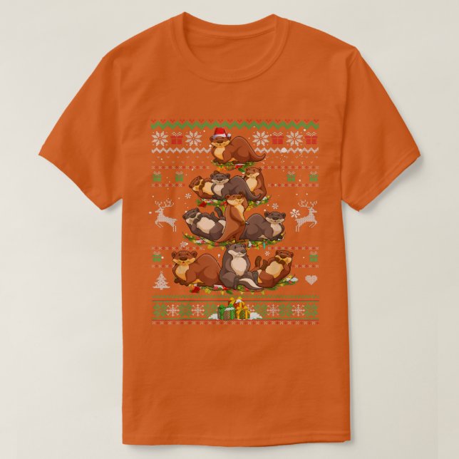 Otter Christmas Tree Lights Ugly Sweater Otters Or (Design Front)