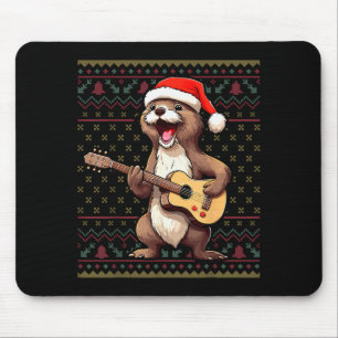 Otter Christmas Ugly Shirts Otter Playing Guitar X Mouse Pad