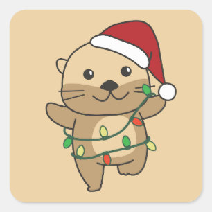 Otter Christmas Winter Animals Holiday Otters Square Sticker