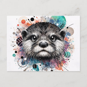 Otter Colorful Watercolor Art Postcard