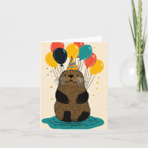 Otter d'anniversaire avec ballons Carte d'annivers