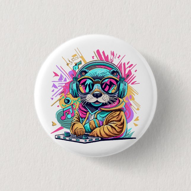 otter Dj 90s vibes 1 Inch Round Button (Front)