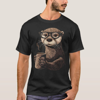 Otter Drinking Coffee Barista Funny Animal Cute T-Shirt