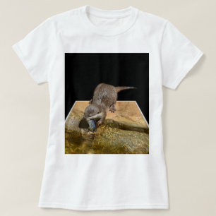 Otter Eating Fish, Ladies White T-shirt