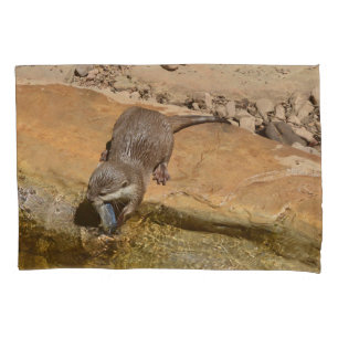 Otter Eating Otterly Delicious Fish, Pillowcase