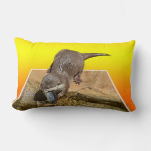 Otter Eating Tasty Fish By His Pond, Lumbar Pillow