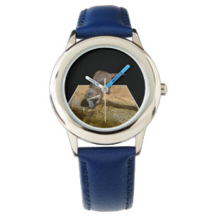 Otter Eating Tasty Fish Kids Blue Leather Watch