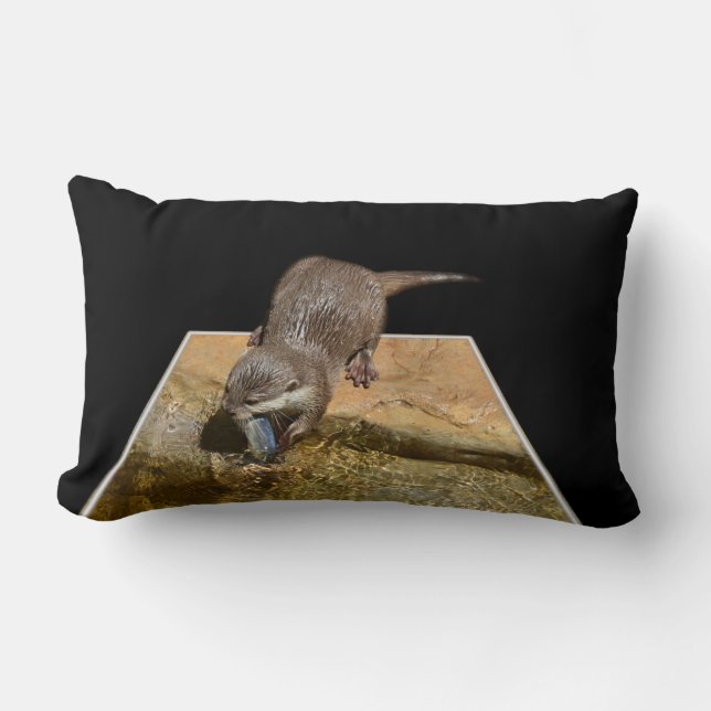 Otter eating Tasty Fish, Lumbar Cushion (Front)