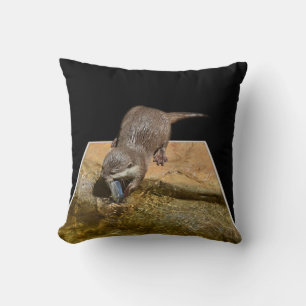 Otter eating Tasty Fish, Popout Art Lounge Cushion