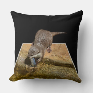 Otter eating Tasty Fish, Popout Big Lounge Cushion