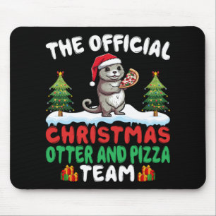 Otter Eating Zza Santa Hat Xmas Light Christmas  Mouse Pad