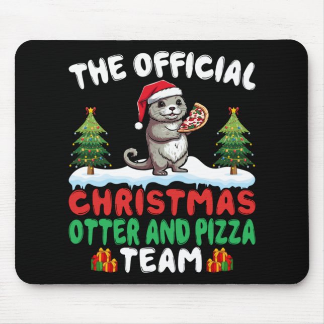 Otter Eating Zza Santa Hat Xmas Light Christmas  Mouse Pad (Front)