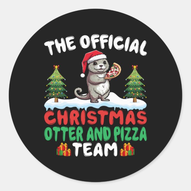 Otter Eating Zza Santa Hat Xmas Light Christmas T  Classic Round Sticker (Front)