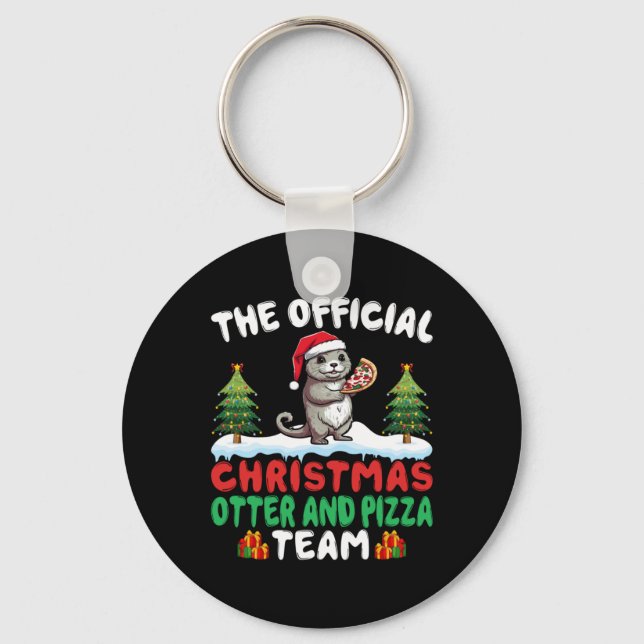 Otter Eating Zza Santa Hat Xmas Light Christmas T  Keychain (Front)