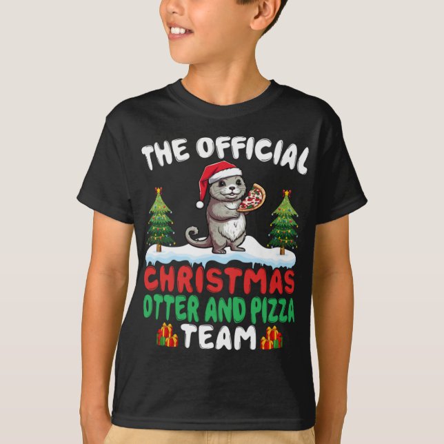 Otter Eating Zza Santa Hat Xmas Light Christmas  T-Shirt (Front)