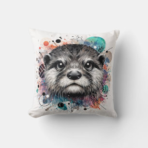 Otter Face Colorful Art Throw Pillow