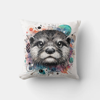 Otter Face Colorful Art Throw Pillow