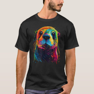 Otter Face Colorful River Sea Animal Art Lover Cut T-Shirt