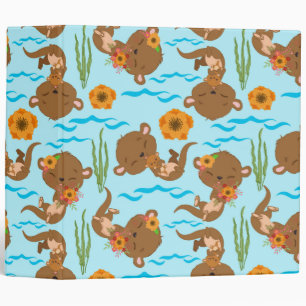 Otter Family Orange Flowers Floral Aquatic Animal Binder