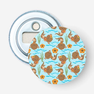 Otter Family Orange Flowers Floral Aquatic Animal Bottle Opener