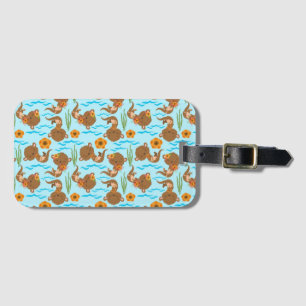 Otter Family Orange Flowers Floral Aquatic Animal Luggage Tag