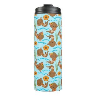 Otter Family Orange Flowers Floral Aquatic Animals Thermal Tumbler