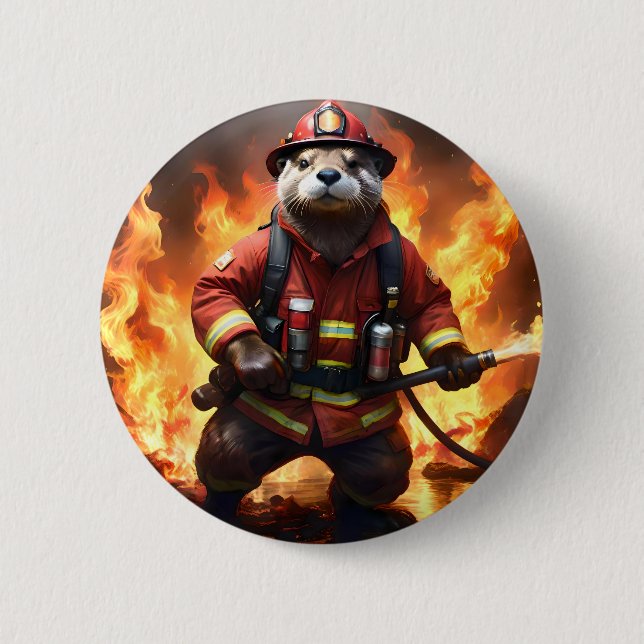 Otter Firefighter, 2 Inch Round Button (Front)