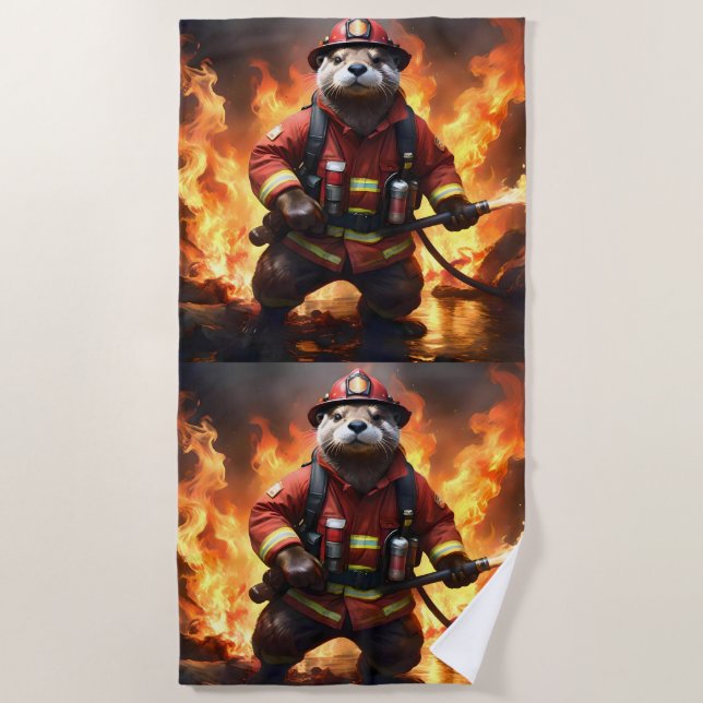 Otter Firefighter, Beach Towel (Front)