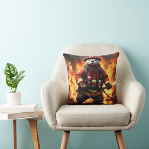 Otter Firefighter, Throw Pillow