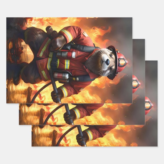 Otter Firefighter, Wrapping Paper Sheet (Set)