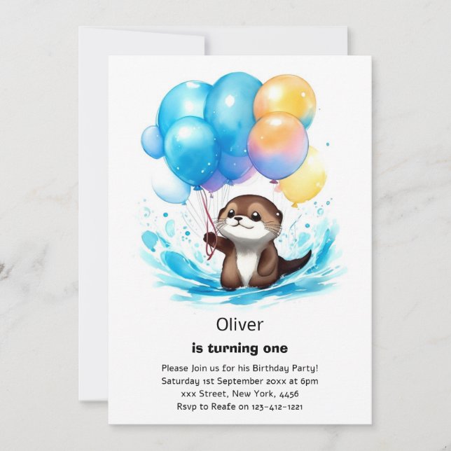 Otter First Birthday Invitation (Front)