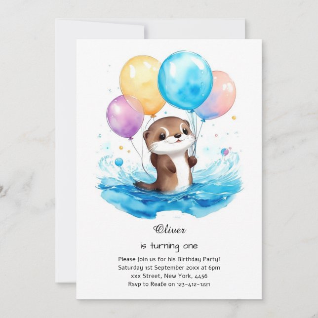Otter First Birthday Invitation (Front)