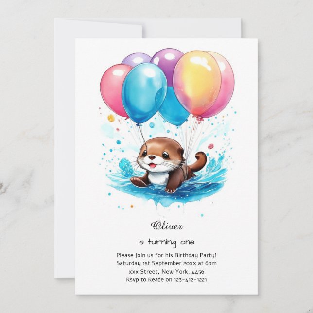 Otter First Birthday Invitation (Front)