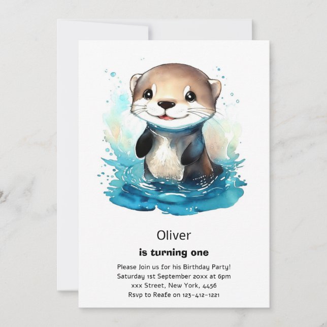 Otter First Birthday Invitation (Front)