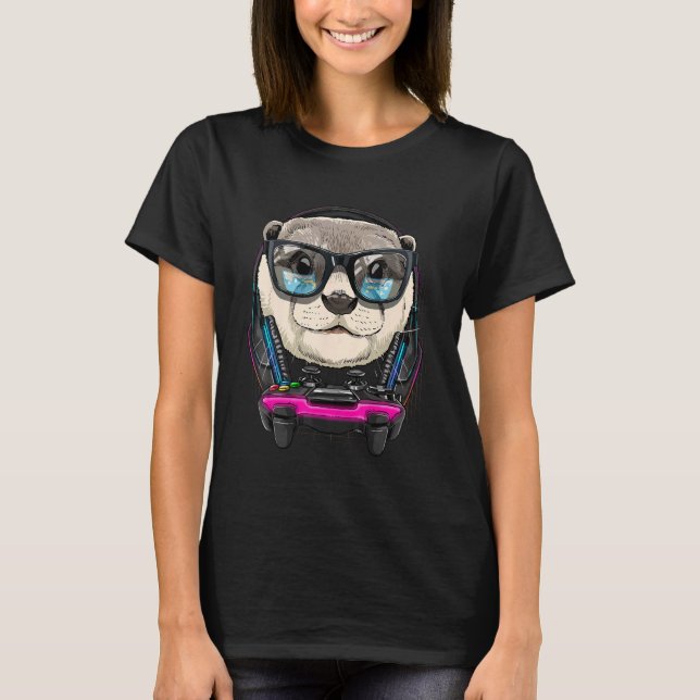 Otter Gamer Pc Computer Video Game  Streaming Gami T-Shirt (Front)