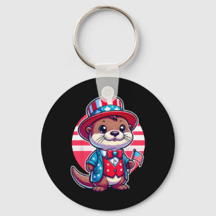 Otter Happy 4th Of July Independence Day Men Women Keychain