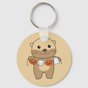Otter Happy Halloween Pumpkin Bat Costume Keychain