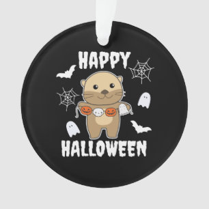 Otter Happy Halloween Pumpkin Bat Costume Ornament